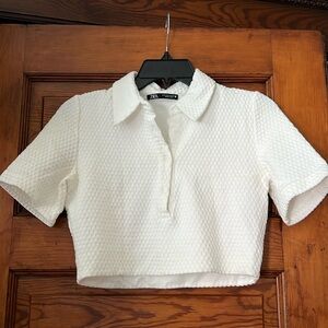 Zara White Polo Crop Top